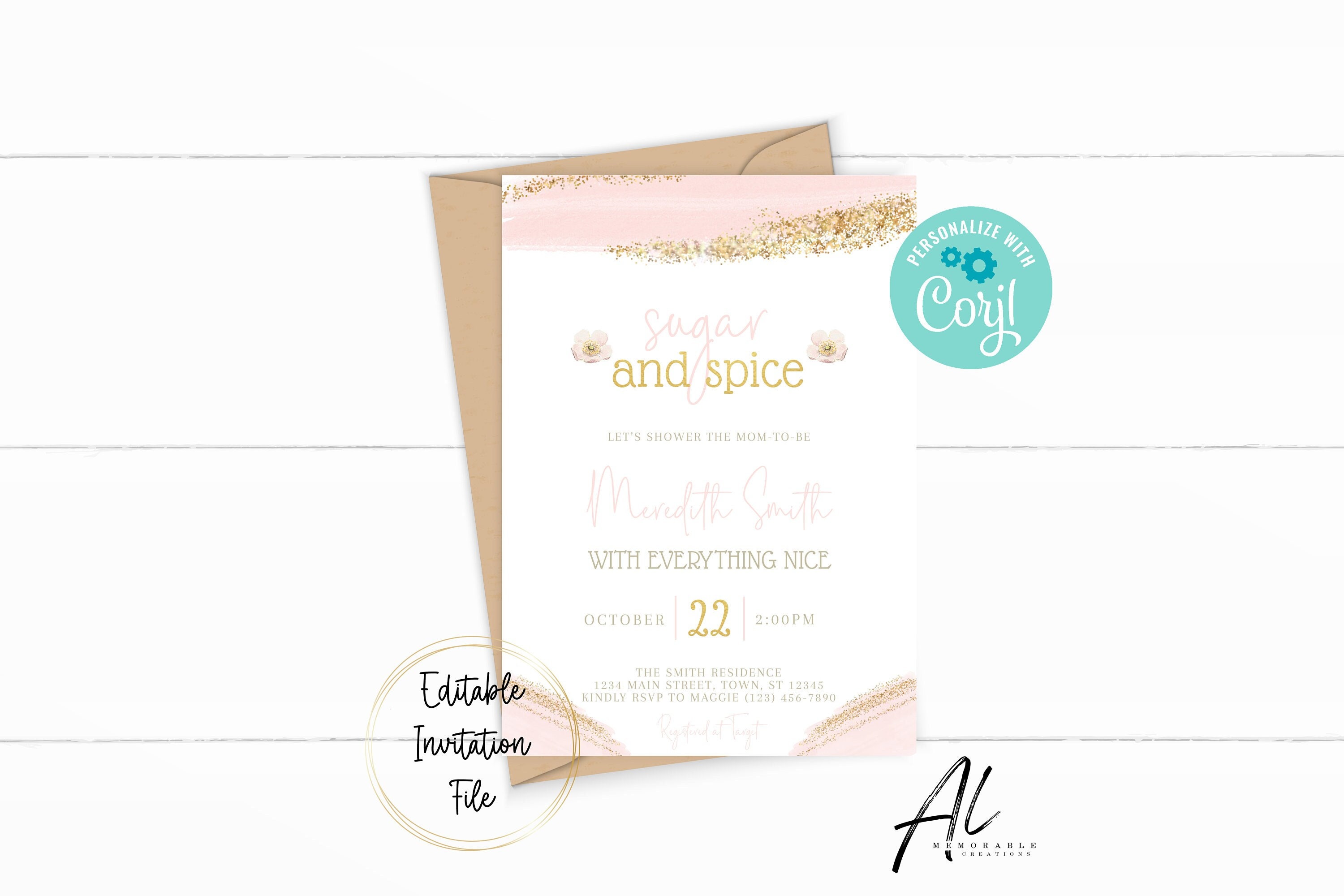Invitations Baby Shower Mari Mi - Sugar And Spice Everything Nice - Lot De 10 - À Imprimer