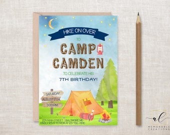 Camping Birthday Invitation, Camping Invitation, Camping Birthday Party, Watercolor Camping Invite, Camping Party, Campout Invitation