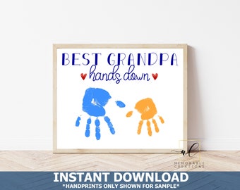 Best Grandpa Hands Down Sign, Handprint Kids Craft, Best Grandpa Sign Personalized, Father's Day Gift from Kids, Handprint Gift for Grandpa