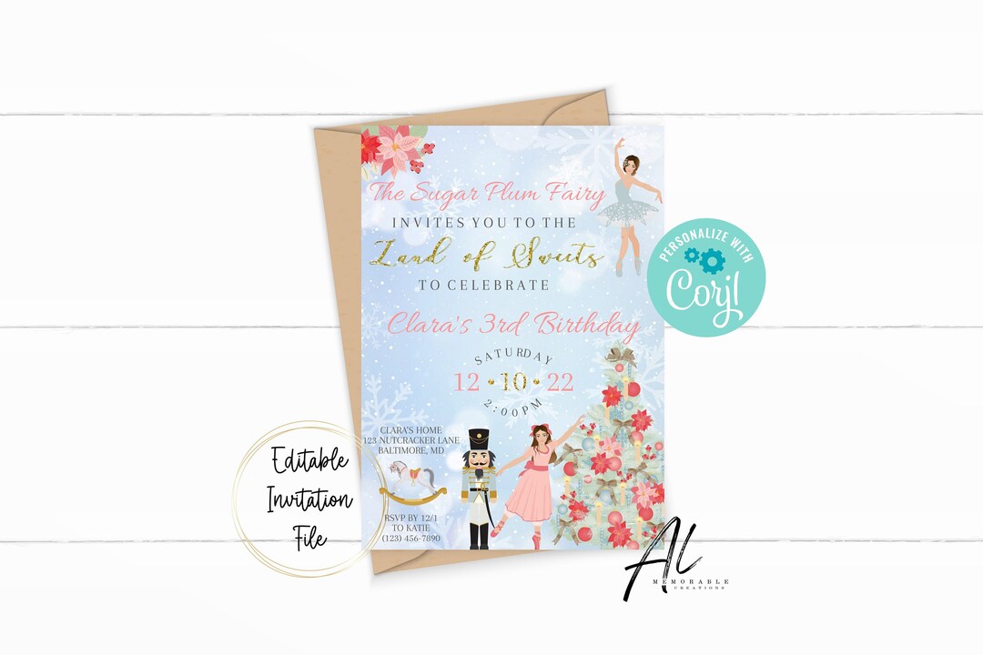 Nutcracker Birthday Printable Invitation, Edit Yourself Sugar Plum ...