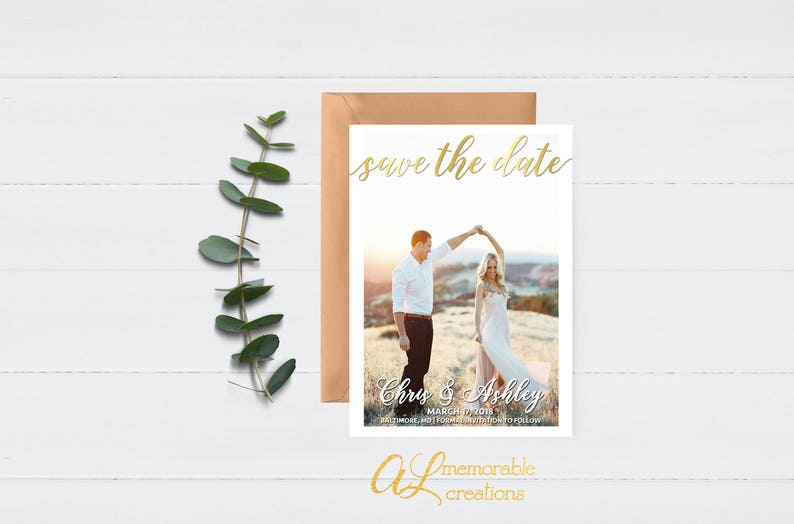 Wedding Save the Date Gold Save the Date Card Save the Date Card Personalized Save the Date Photo Gold Save the Date Photo Wedding Card