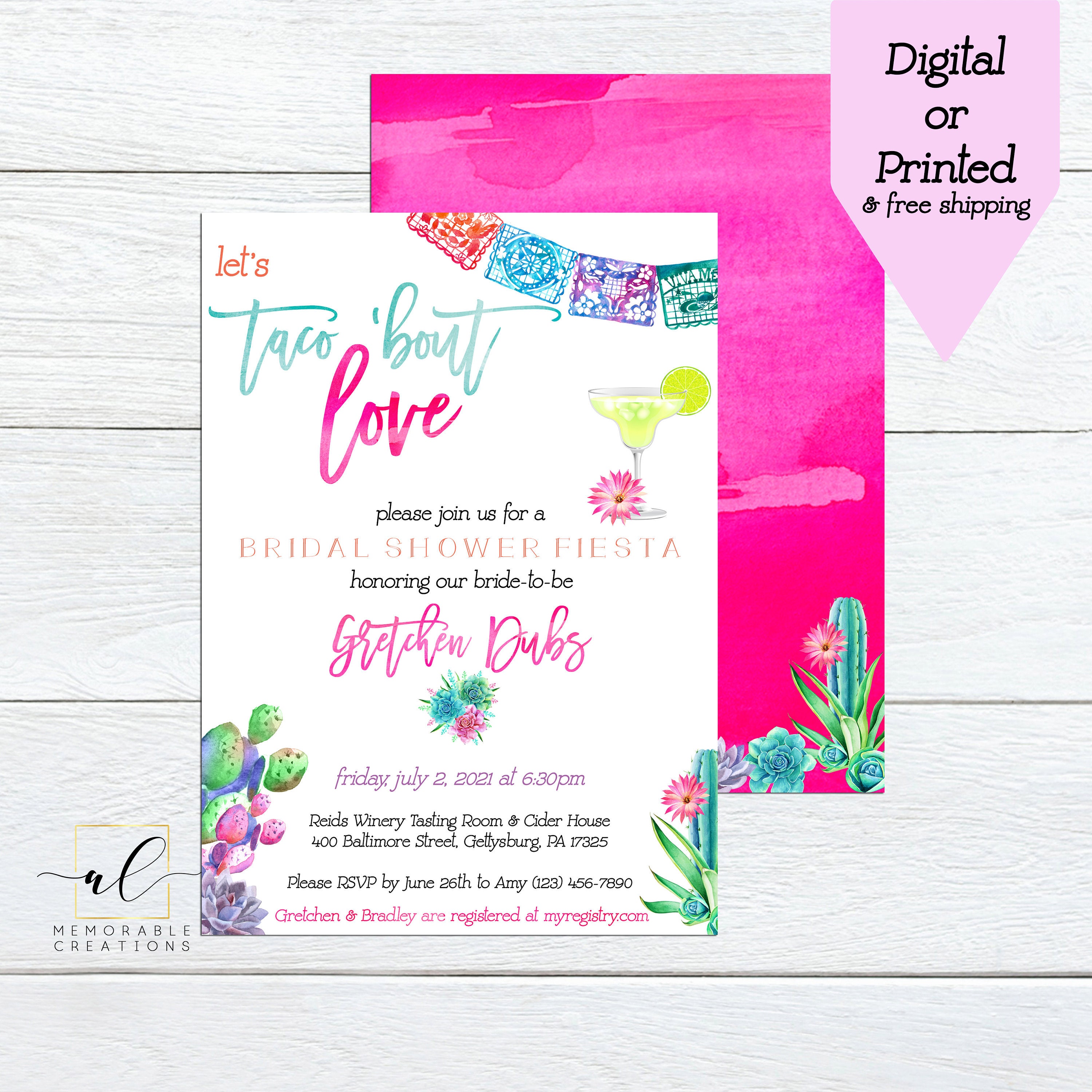 Taco Bout Love Invitation Cactus Bridal Shower Invitation Margaritas and Tacos Fiesta Bridal Shower Taco Bridal Shower