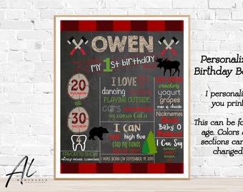 Lumberjack First Birthday Chalkboard, Boy Birthday Chalkboard, 1st Birthday Poster, Lumberjack Party, Milestones Board, Buffalo Plaid