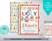 Ugly Sweater Party Printable Invitation, Edit Yourself Ugly Sweater Party Invite, Instant Download Ugly Sweater Invite, Christmas Invitation