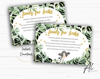 Cow Books for Baby Card, Holy Cow Baby Shower, Watercolor Baby Cow Book Request Card, Books for Baby Invitation Insert, Instant Download