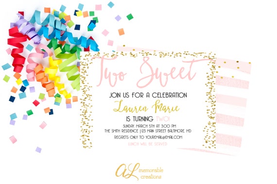 Pink Two Sweet Girl 2nd Birthday Invitation, Pink and Gold Birthday Invitation, Girl Birthday Invitation, Two Sweet Party, 2nd Birthday