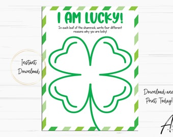 St. Patrick's Day I Am Lucky Afdrukbare activiteit, kinderen I Am Lucky schrijfactiviteit, bronnen voor docenten, klasactiviteit, Instant Download