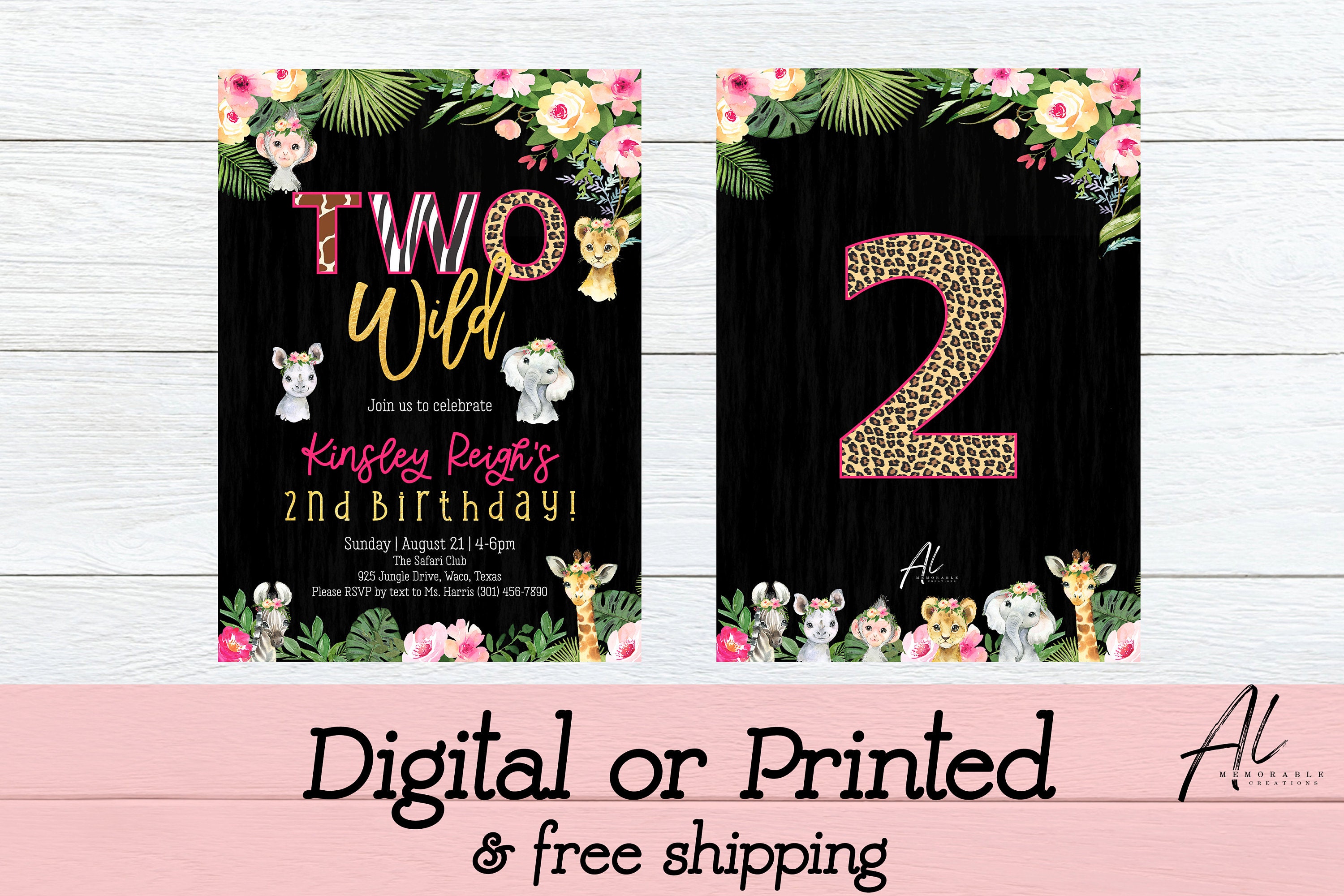 Two Wild Birthday Invitation Girl 2nd Birthday Invite Girl Etsy