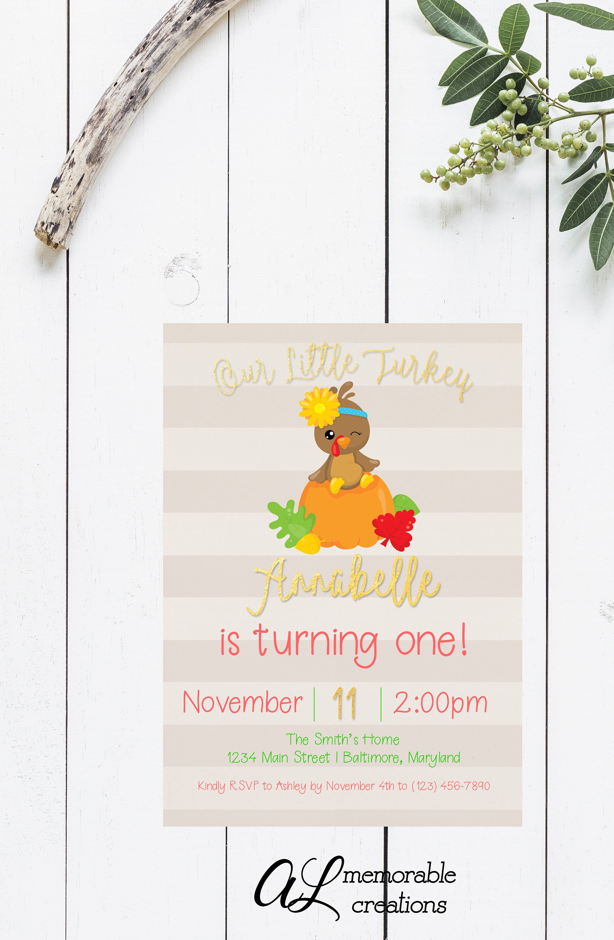 Girl Little Turkey Birthday Invitation Turkey Birthday | Etsy
