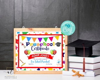 Preschool Graduation Certificate Editable, Edit Yourself Preschool Diploma, Instant Download School Diploma, Preschool Graduation, PreK Grad