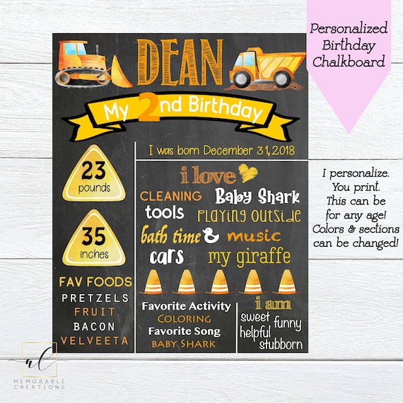 Construction Theme Birthday Chalkboard, Boy Birthday Chalkboard, Birthday Poster, Construction Party, Milestones Board, Photo Prop, Digital