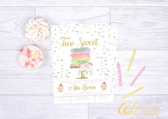 Two Sweet Invitation, Birthday Cake Invitation, Sprinkle Birthday Invitation, Cupcake Invitation, Two Sweet Party, Girl 2nd Birthday