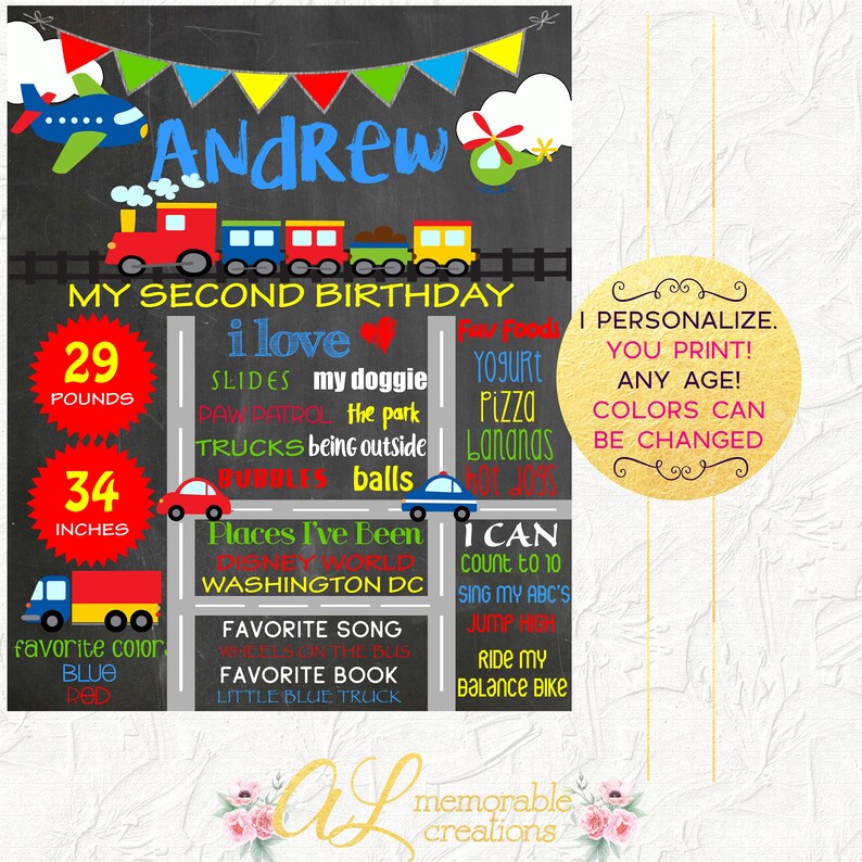 Transportation Birthday Chalkboard Boy Birthday Chalkboard Etsy