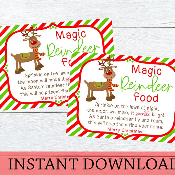 Magic Reindeer Food Tag Printable, Magic Reindeer Food Card, Kid Christmas Tag, DIY Class Gift Tag, Christmas Eve, Instant Download