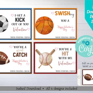 Sports Valentine Printable Cards, Editable Sports Balls Valentines, Instant Download Kids Valentines, School Valentine Card, Boy Valentines