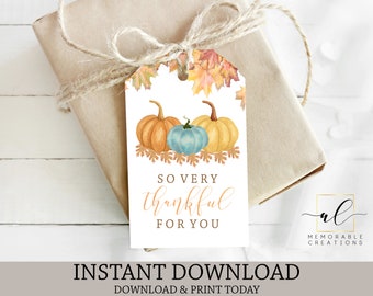 Thanksgiving Tags, Thankful For You Favor Tags, Printable Thanksgiving Tags, Watercolor Pumpkin Tags, Friendsgiving, Instant Download