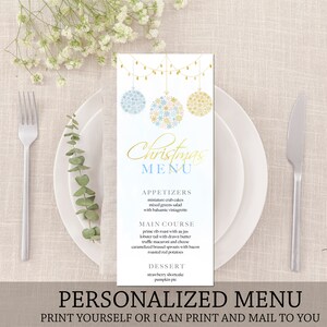 Ornament Christmas Menu, Christmas Menu Card, Holiday Menu Card, Winter Menu Card, Personalized Christmas Menu, Christmas Dinner Menu