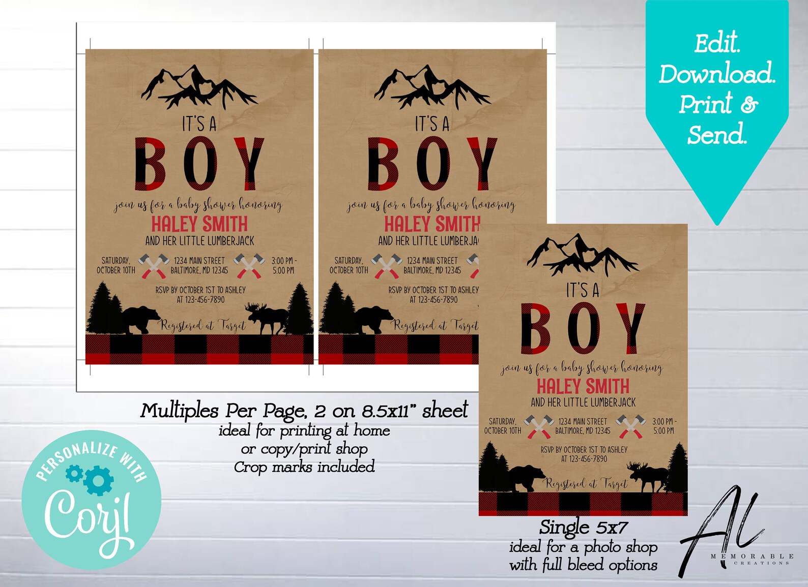 Lumberjack Baby Shower Printable Invitation Edit Yourself - Etsy