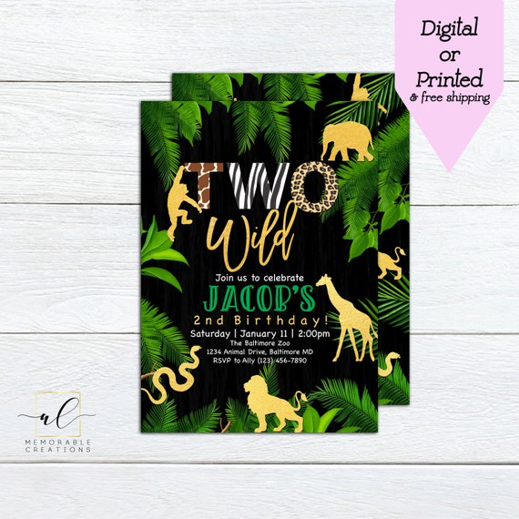 Two Wild Birthday Invitation, Boy Two Wild Invite, Boy Safari Birthday Invitation, Jungle Birthday Invite, Safari Birthday Party