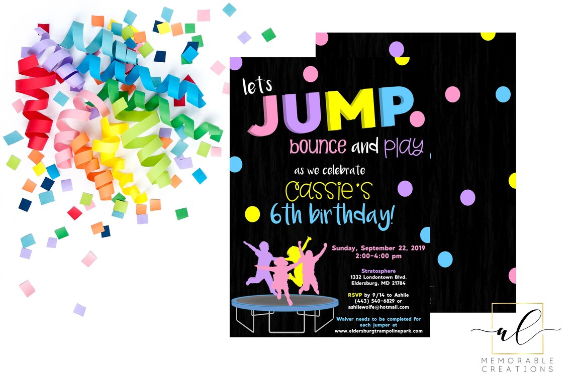Jump Birthday Invitation Girl Jump Invitation Jump Birthday Etsy