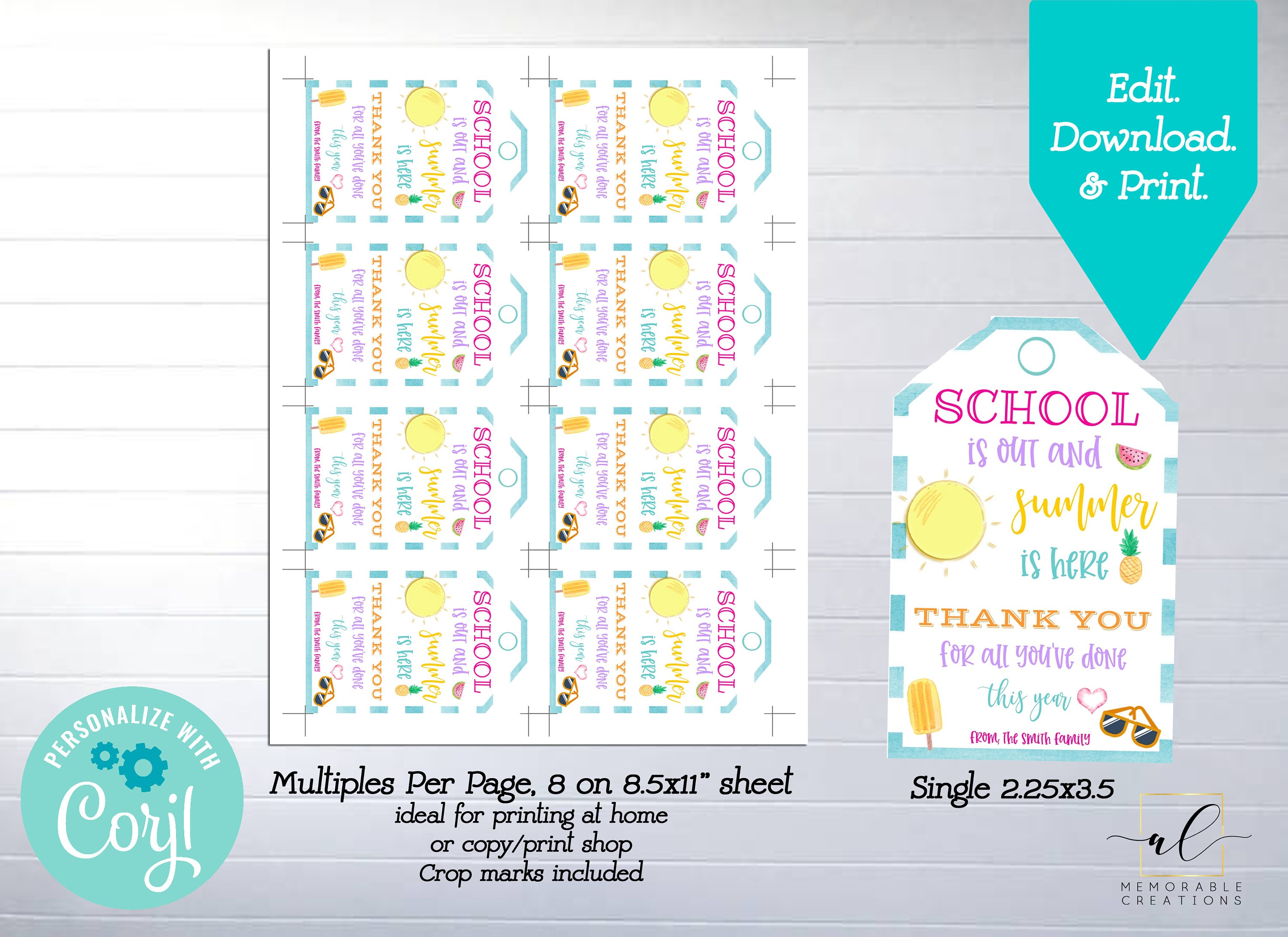 School is Out Summer is Here Teacher Thank You Printable Tags | Etsy
