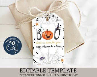 Boo Halloween Printable Tags, Edit Yourself Halloween Gift Tags, Instant Download Halloween Treat Tag, Trick or Treat Favor Tags, Boo Tag