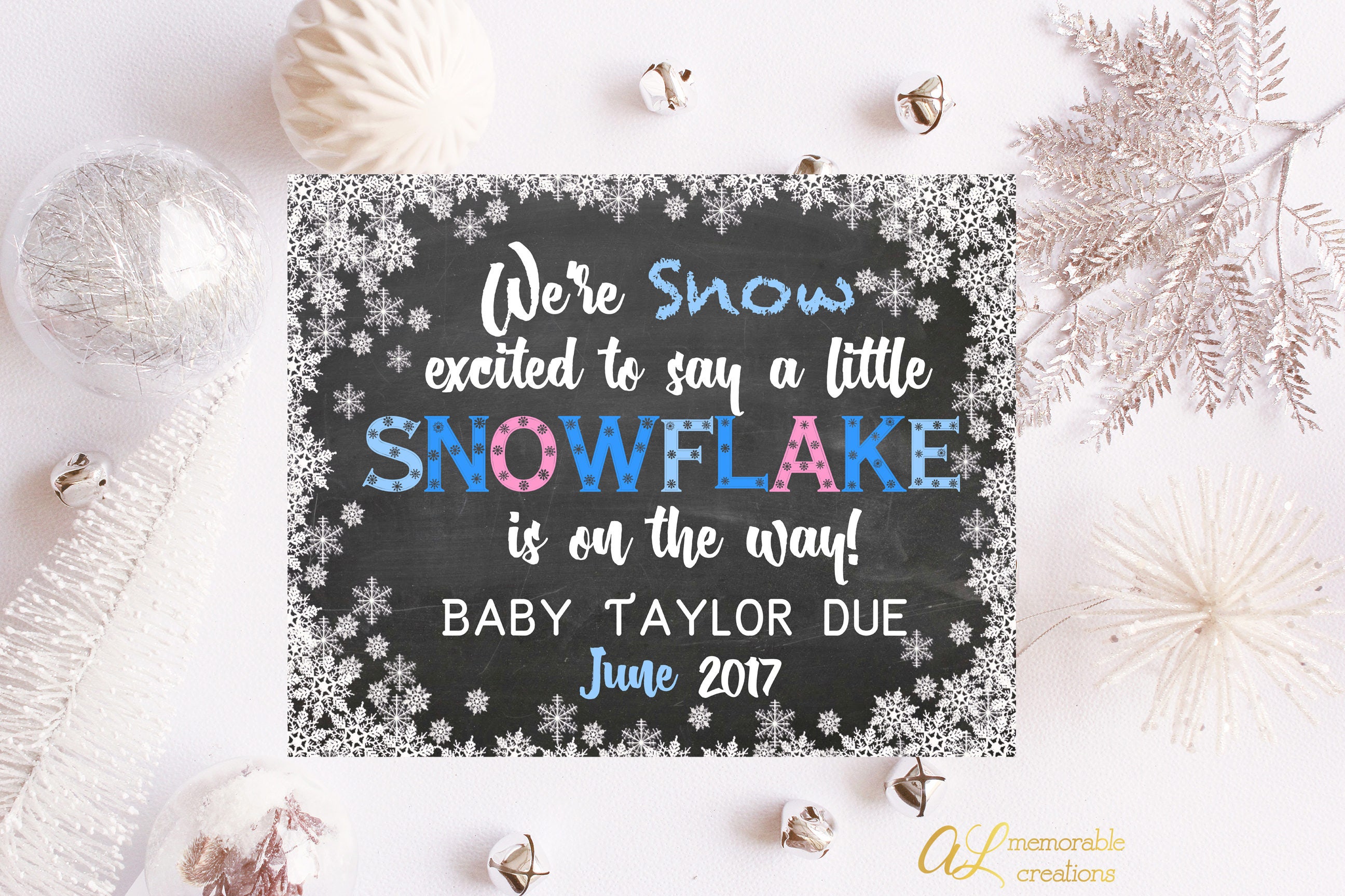 Winter Pregnancy Announcement Photo Prop Snow Excited Little Etsy