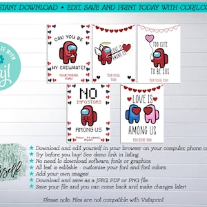Among Us Valentine Printable Cards, Editable Among Us Valentines ...