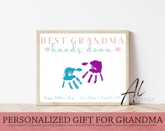 Best Grandma Hands Down Sign, Handprint Kids Craft, Best Grandma Sign Personalized, Mother's Day Gift from Kids, Handprint Gift for Grandma