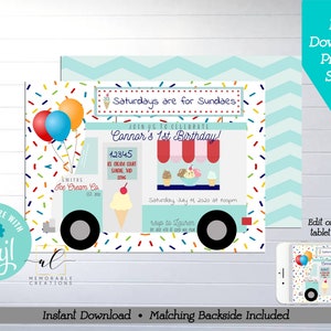 Ice Cream Truck Birthday Printable Invitation, Edit Yourself Ice Cream Birthday Invitation, Instant Download Boy Ice Cream Party Template