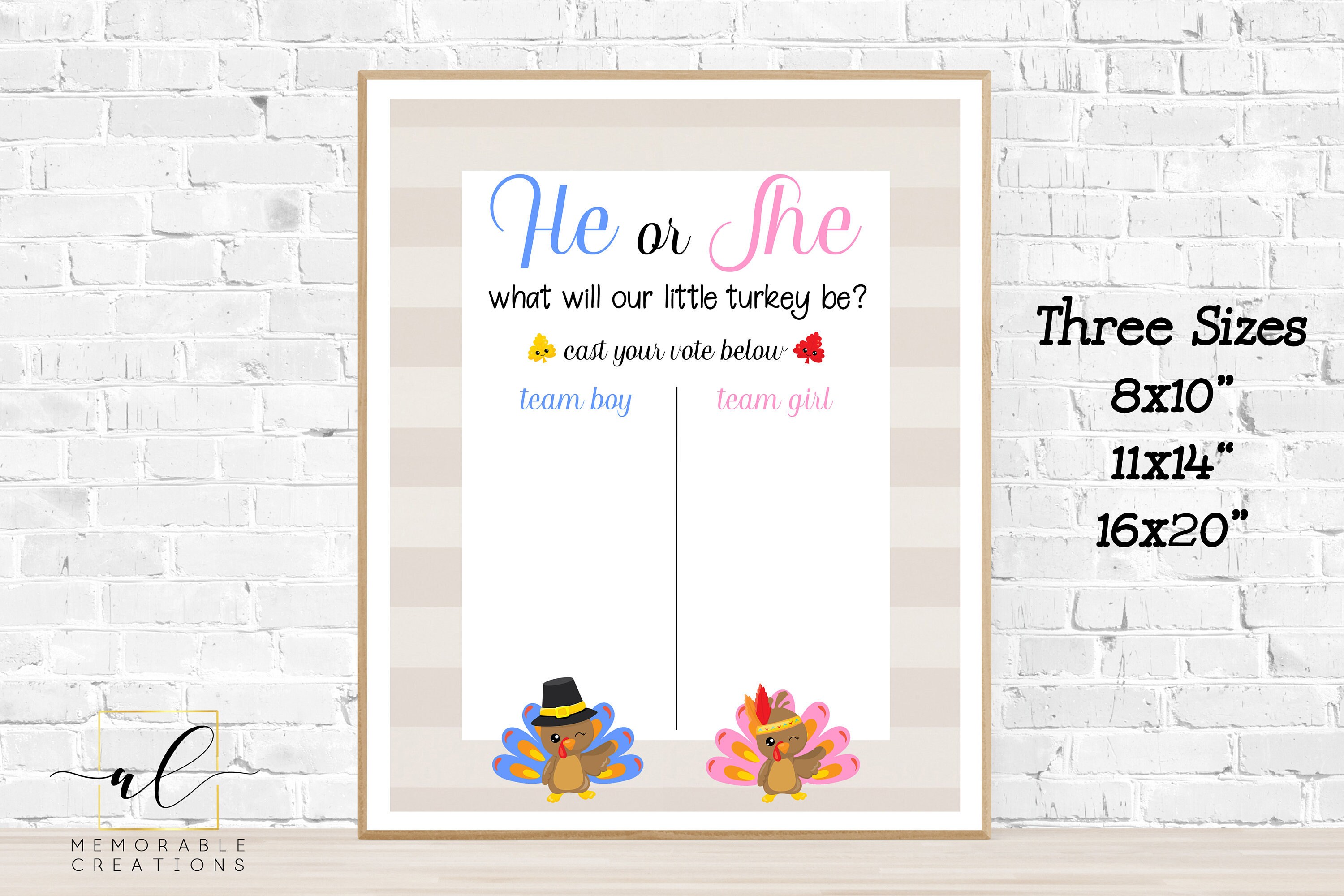Turkey Gender Guessing Game Sign Boy or Girl Voting Board He Etsy