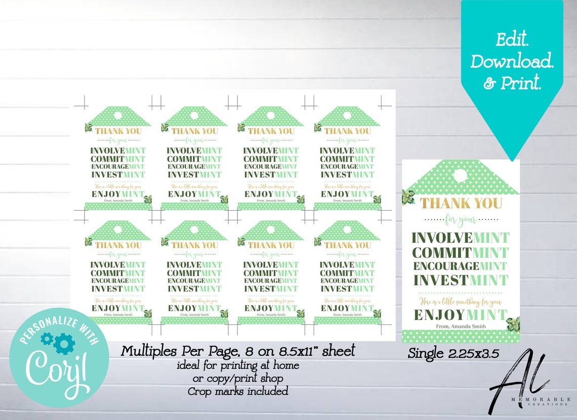 Mint Teacher Appreciation Printable Gift Tag Editable End of - Etsy