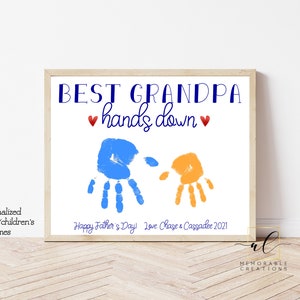 Best Grandpa Hands Down Sign, Handprint Kids Craft, Best Grandpa Sign Personalized, Father's Day Gift from Kids, Handprint Gift for Grandpa