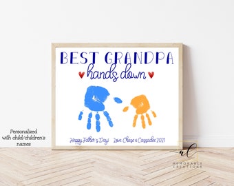 Best Grandpa Hands Down Sign, Handprint Kids Craft, Best Grandpa Sign Personalized, Father's Day Gift from Kids, Handprint Gift for Grandpa