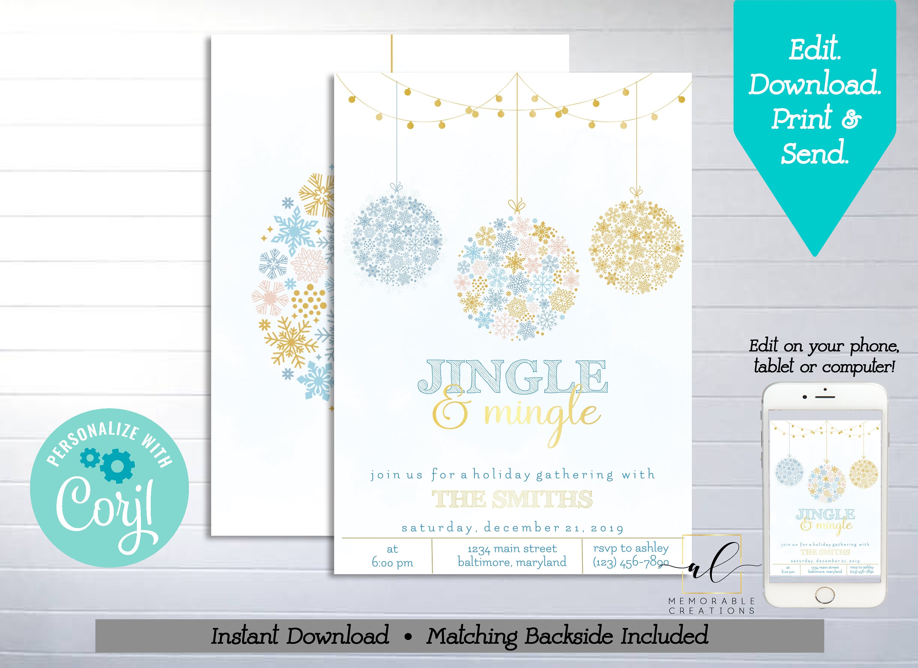 Jingle and Mingle Printable Invitation Edit Yourself | Etsy