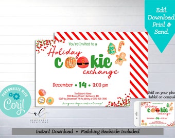 Christmas Cookie Exchange Printable Invitation, Edit Yourself Cookie Exchange Invitation, Instant Download Holiday Cookie Invite, Corjl