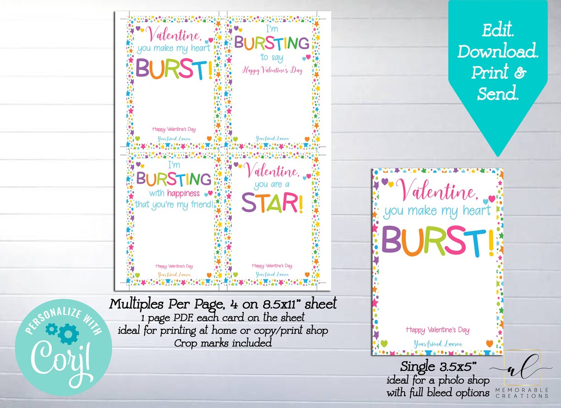 Starburst Valentine Printable Cards Editable You Make My | Etsy