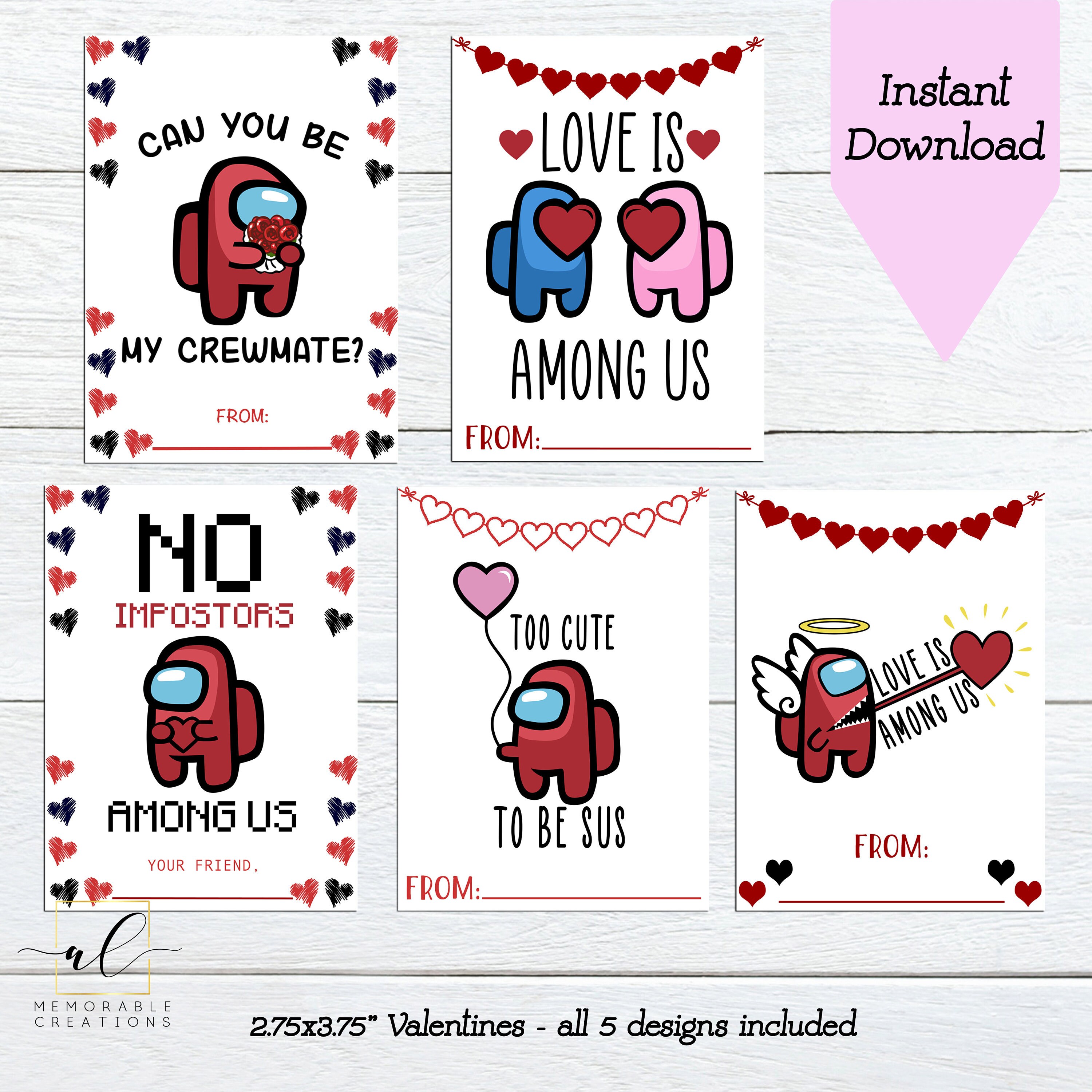 Among Us Valentine Cards Kids Valentine Cards Printable | Etsy