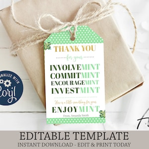 Mint Teacher Appreciation Printable Gift Tag, Editable End of School Year Tag Template, Instant Download Teacher Thank You Tag, Gum Gift Tag