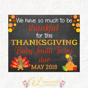 Anuncio de embarazo de gemelos en Acción de Gracias, Anuncio de embarazo de pavo, Agradecimiento por gemelos, Señal de embarazo de otoño, Revelación de embarazo, Digital