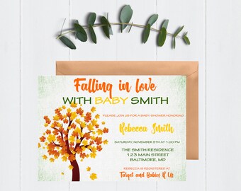 Falling in Love with Baby Invitation, Fall Baby Shower Invitation, Baby Shower Invitation, Fall Baby Shower, Autumn Baby Shower, Printable