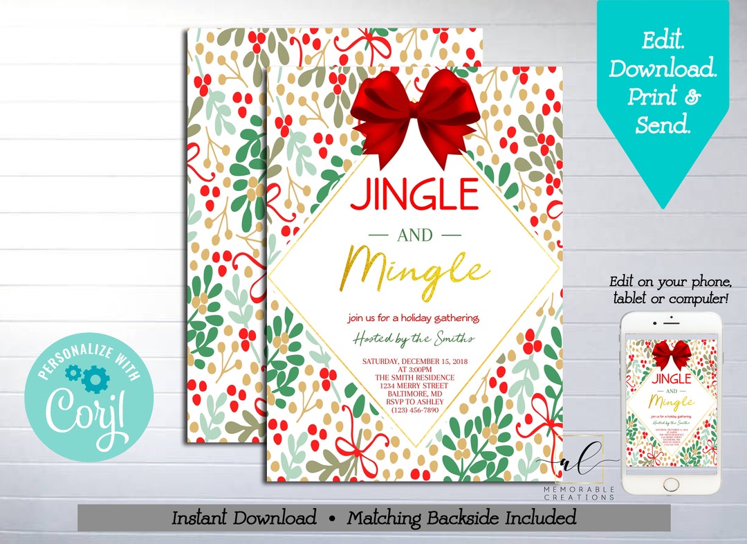 Jingle and Mingle Geometric Printable Invitation, Edit Yourself ...