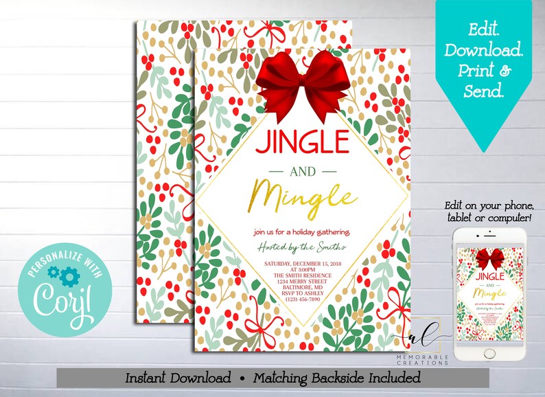 Jingle and Mingle Geometric Printable Invitation Edit - Etsy