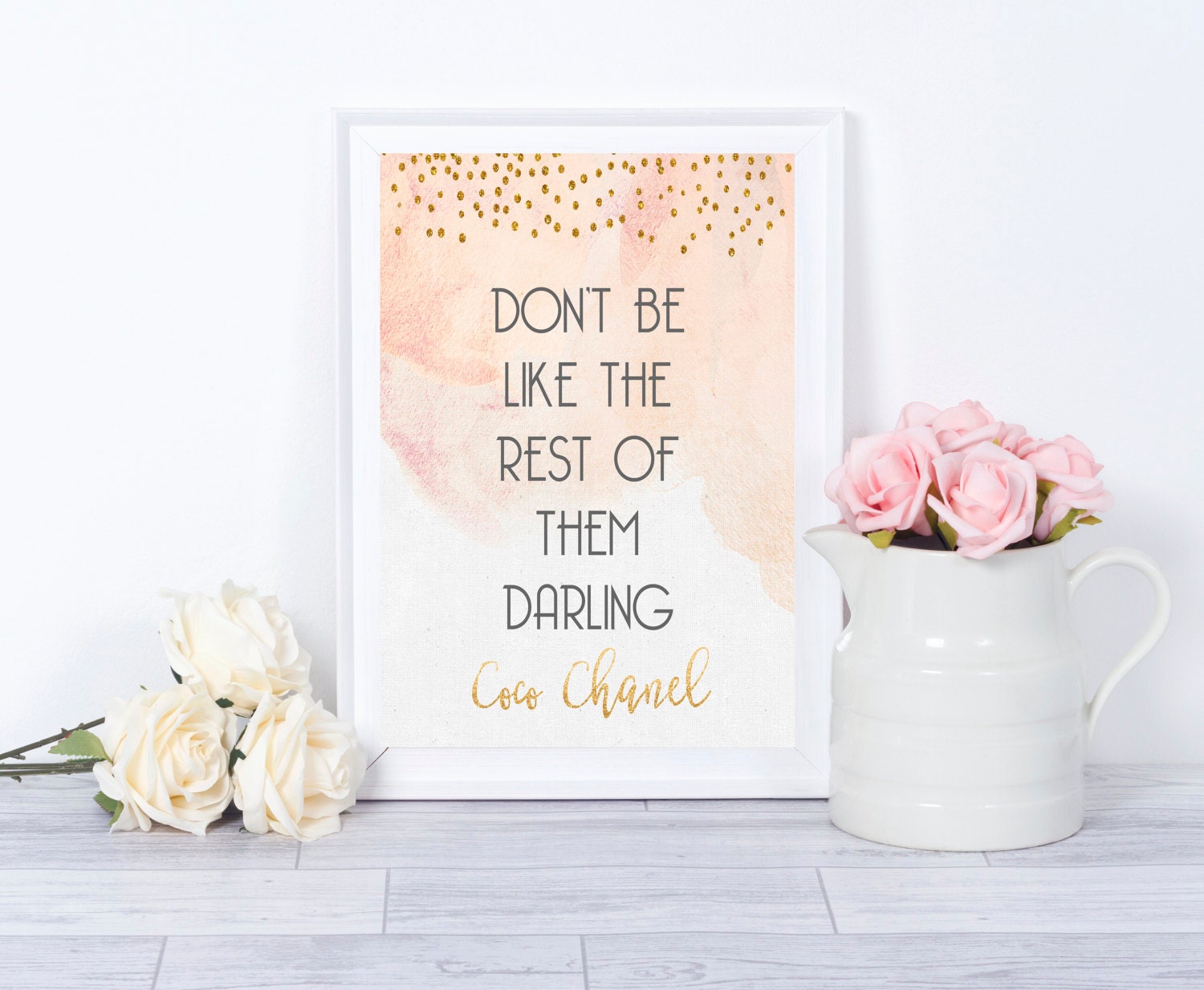 Coco Chanel Quote, Girl Power, Motivational Digital Print, Watercolor, Home  Decor, Gold Glitter, Printable Wall Art, Home Office, Typography