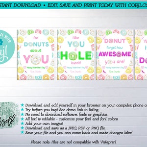 Donut Valentine Printable Cards, Editable Donut Valentines, Instant ...