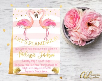 Let's Flamingle Bridal Shower Invitation, Flamingo Bridal Shower Invite, Tropical Bridal Shower Invitation, Pink and Gold Flamingo Invite