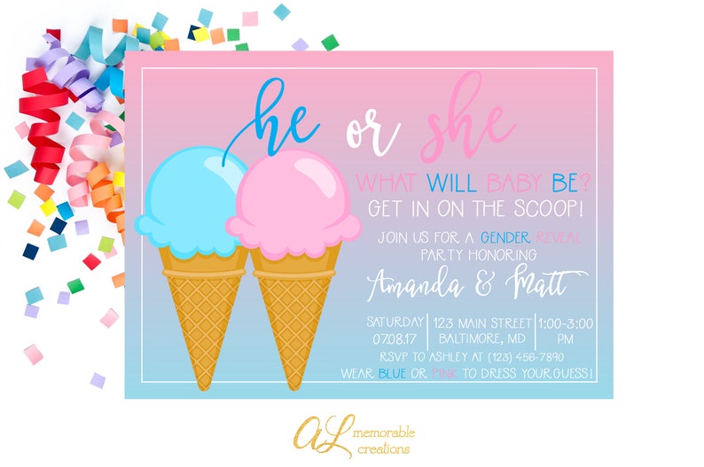 Ice Cream Gender Reveal Invitation He or She Gender Reveal Etsy