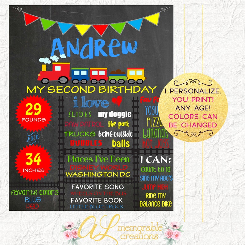 Train Birthday Chalkboard Boy Birthday Chalkboard 2nd Etsy