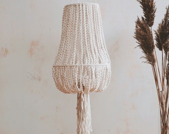 Macrame hanging lampshade boho chandelier handmade Wabi Sabi style cotton pendant light tassel lamp shade