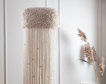Macrame chandelier textured pendant light ruffled ceiling lamp handmade natural color  rope lamp cover